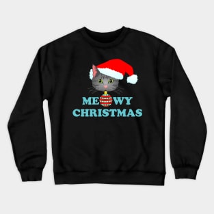 Meowy Christmas 2: Grey Tabby (Blue) Crewneck Sweatshirt